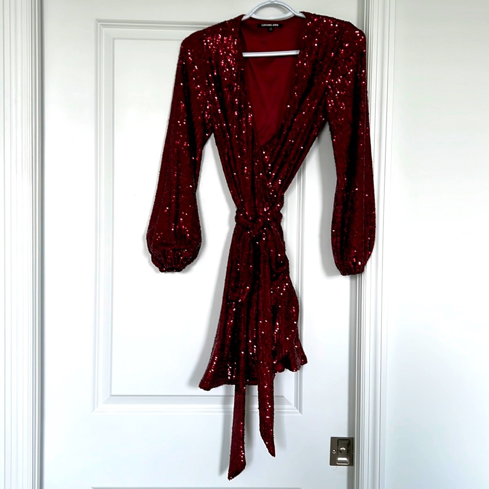 Gianni Bini Burgundy Squin Wrap Dress XS